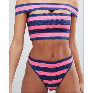 ASOS Pink High Waist Bandage Bardot Bikini Small
